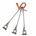 Hsi Three Leg Wire Rope Slng, 7/16 in dia, 5ft L, Bolt Anchor Shackle, 5 ton Capacity 300BAS7/16XD-05